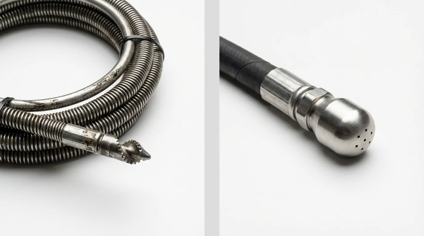 Drain snake cable and hydro jetting nozzle used for drain cleaning in Splendora, TX