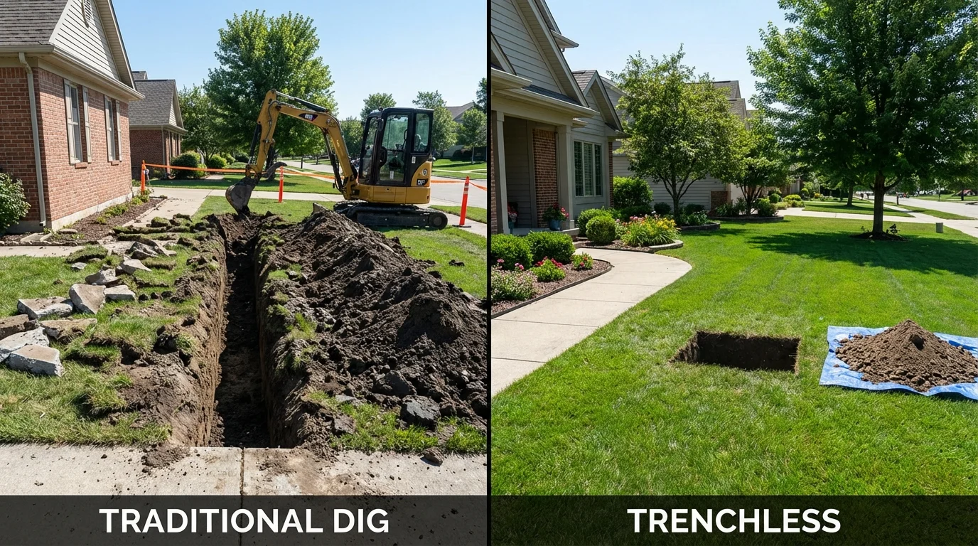 Trenchless sewer repair with minimal yard damage versus traditional excavation in Splendora, TX